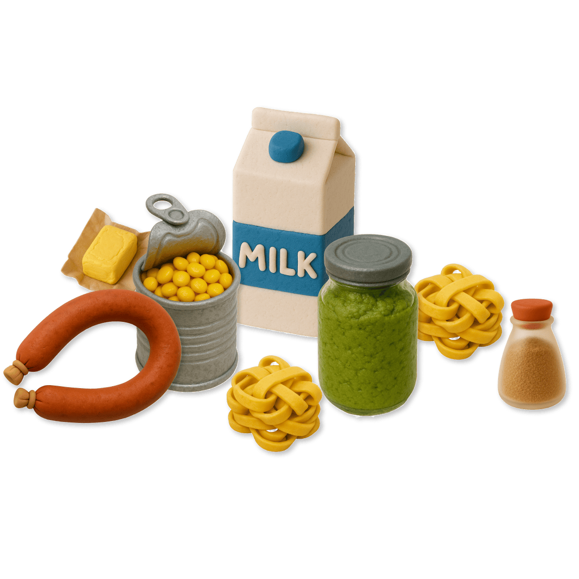 Image of several claymation food products